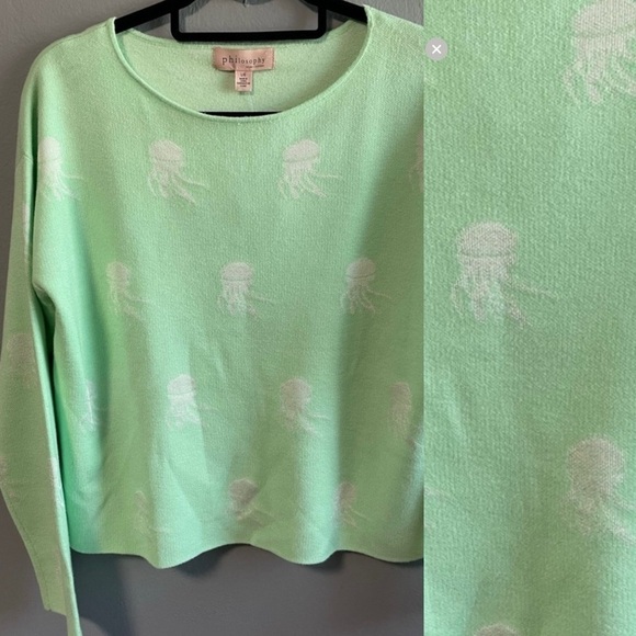 NWT Philosophy Republic Mint Green Jellyfish Print Jacquard Sweater. Size Large - Picture 1 of 8